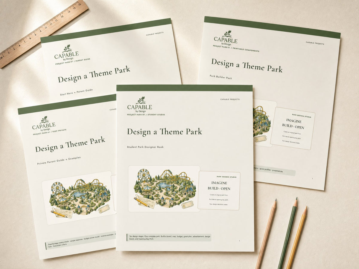 Four printable files included with the Design a Theme Park Capable Project