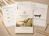 Printable Dinosaur Dig project cover with fossil, skeleton, and museum pages