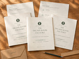 The Escape Room Factory digital project shown as three printed booklets, player passport and station signage on a sunlit wood table; home-printing example, no physical supplies shipped